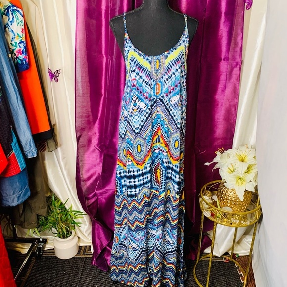 💜3/25 Beautiful Boho Print Long Spaghetti Strap Maxi Dress - Picture 2 of 5